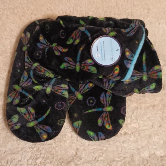 NWT ~Super Cozy Fleece Slipper Booties w/ Dragonflies (Sz: Women's 8/9, 10.2" L) - Picture 3 of 3